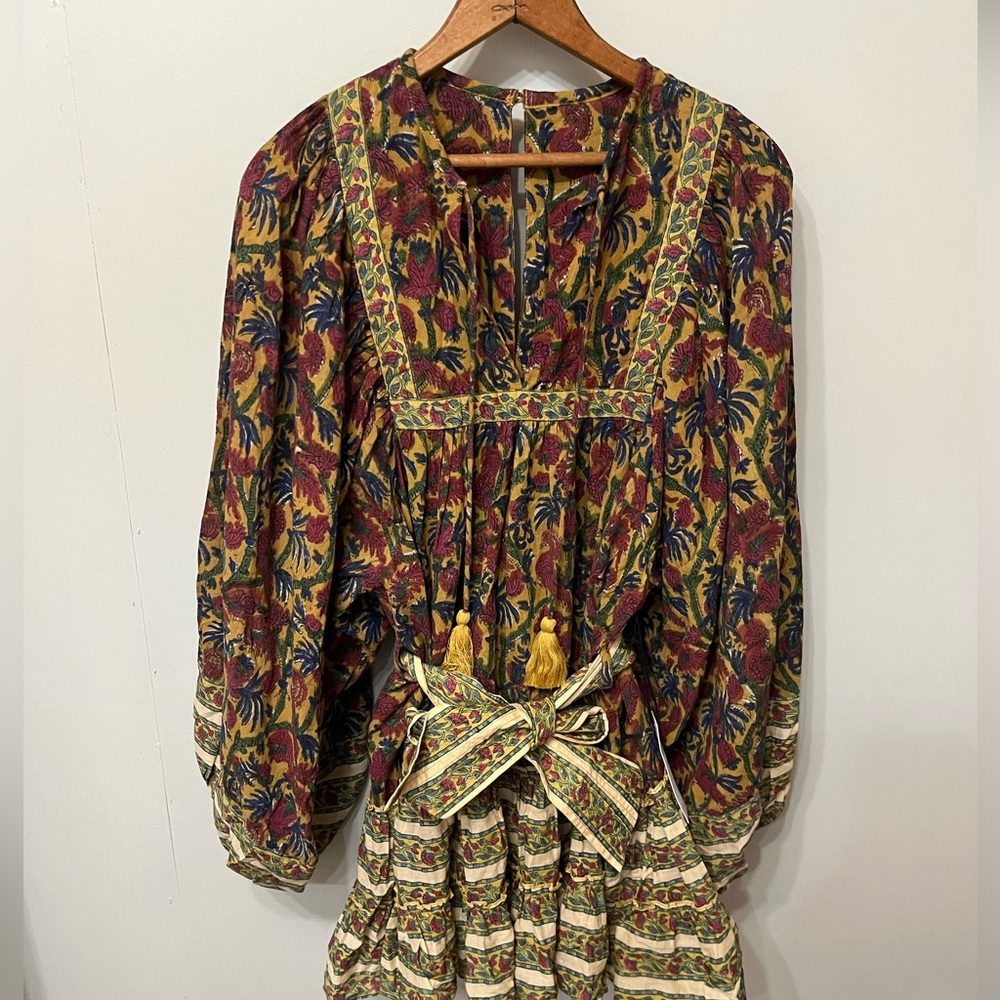 Floral Mini Dress Balloon Sleeve Tunic Size  Small Sunday Ritual